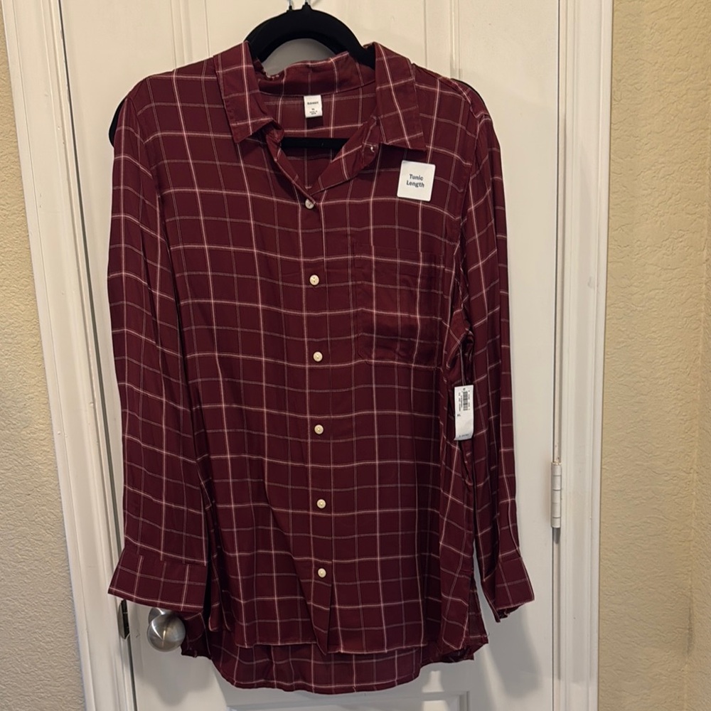 Old Navy Red Tunic with Plaid Pattern